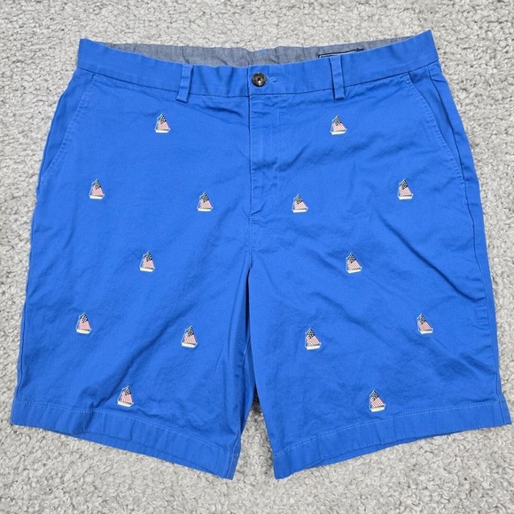 Vineyard Vines Other - Vineyard Vines‎ Shorts Mens 36 Blue Embroidered Sail Boat American Flag Casual